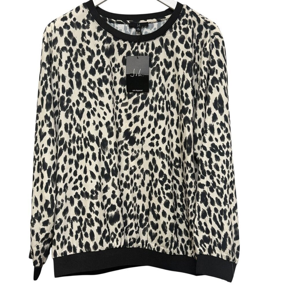 JOH Leopard Print Blouse Size XL Black Beige Pullover Long Sleeve Womens Top NWT